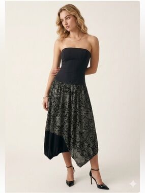 Antonio Marras Black and Taupe Asymmetrical Maxi Dress Made in Italy